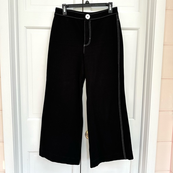 Zara Contrast Stitching Black Wide Leg Pants - Picture 2 of 11